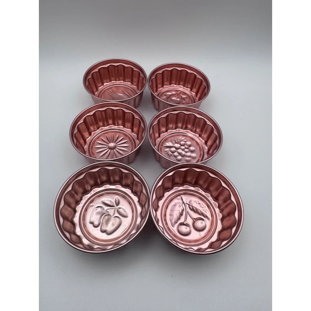 Vintage Rose Gold Aluminum Fruit Jelly Molds Set of 6 Mini Fluted Gelatin Tins